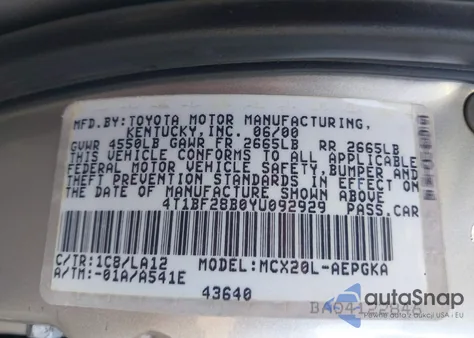 2000 Toyota Avalon Xls из США, поврежденный, VIN 4T1BF28B0YU092929